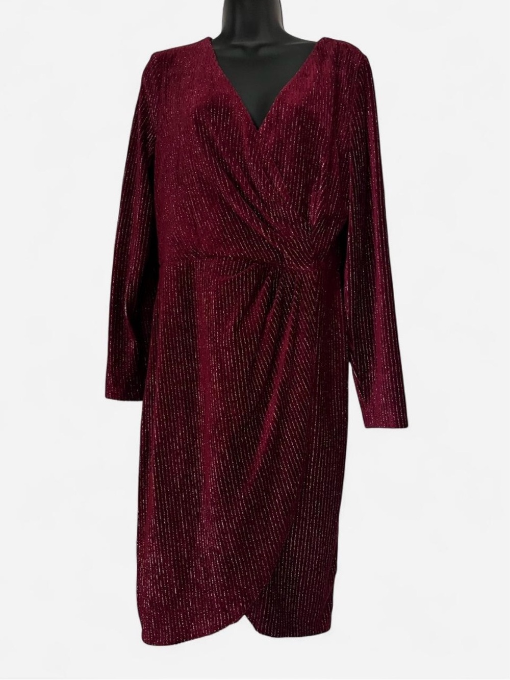 julia jordan Burgundy Metallic Asymmetrical Wrap Dress